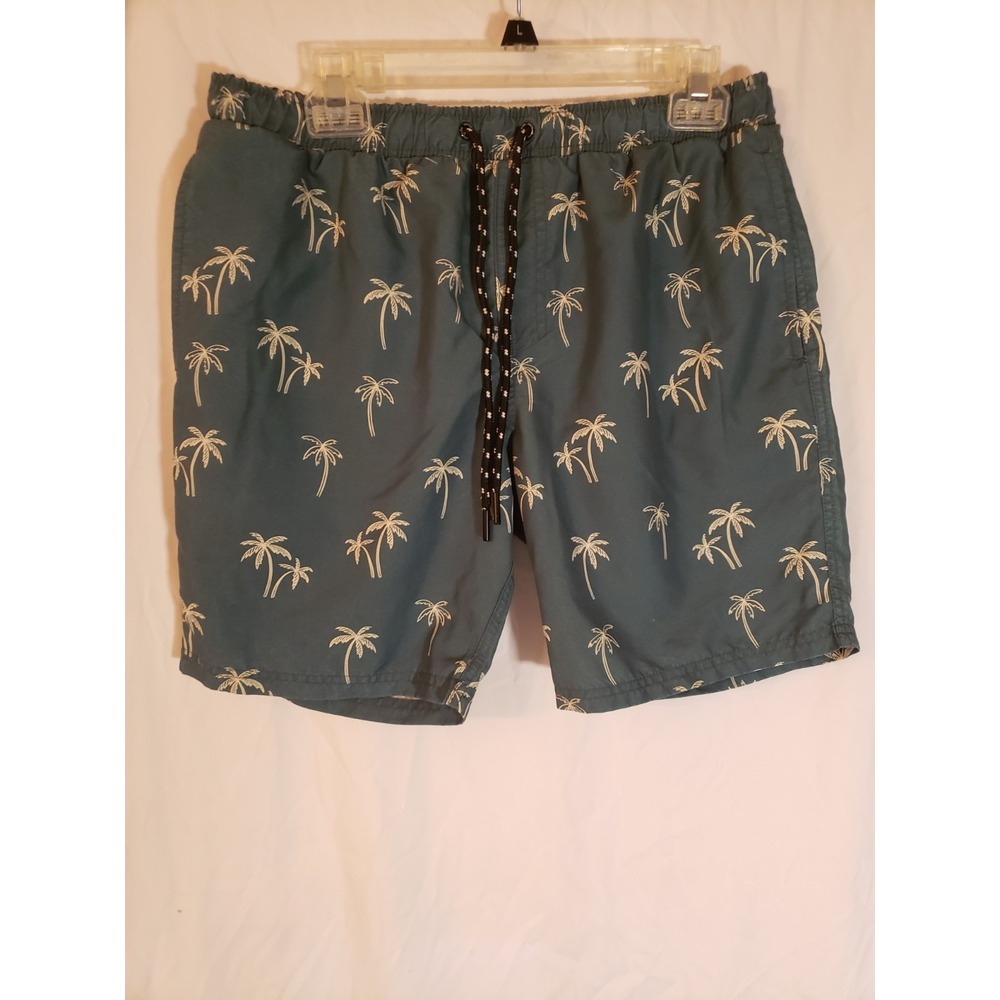 Mens Distortion Teal Palm Trees Swim Short Size M